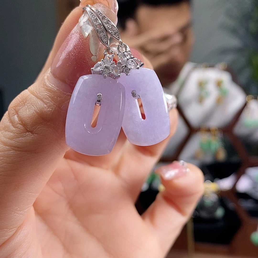 翡翠耳饰银S925镶嵌翡翠