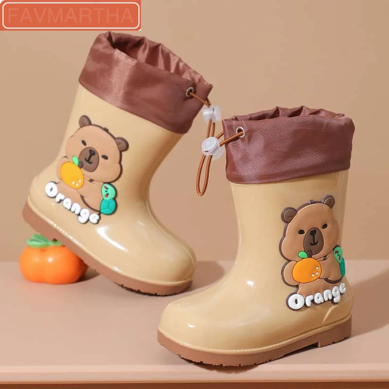 雨靴儿童卡皮巴拉保暖雨鞋男童水鞋宝宝上学专用防滑软底女孩胶鞋