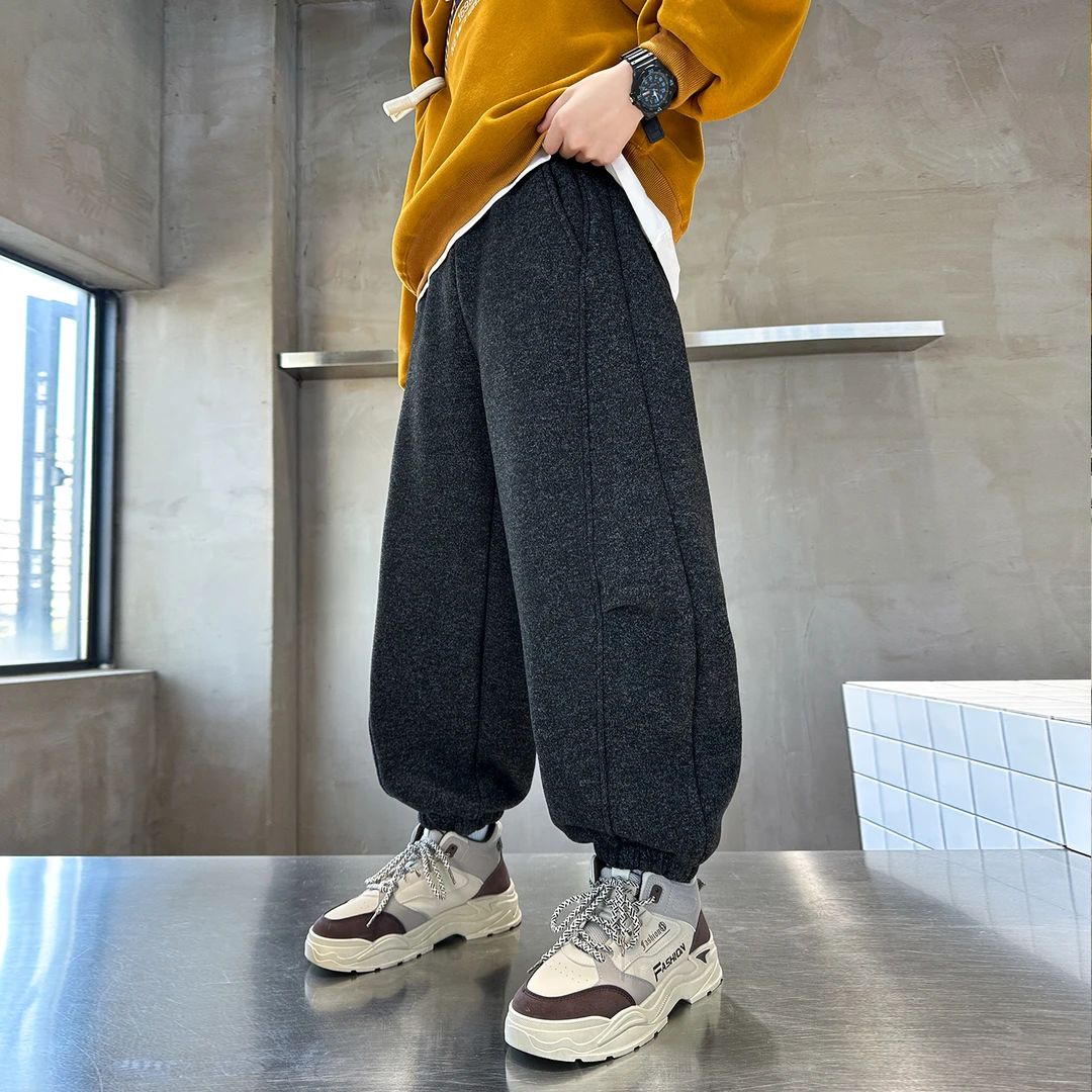 潮酷年货儿童加绒休闲裤秋冬装男童中大童一体绒加厚保暖卫裤子潮