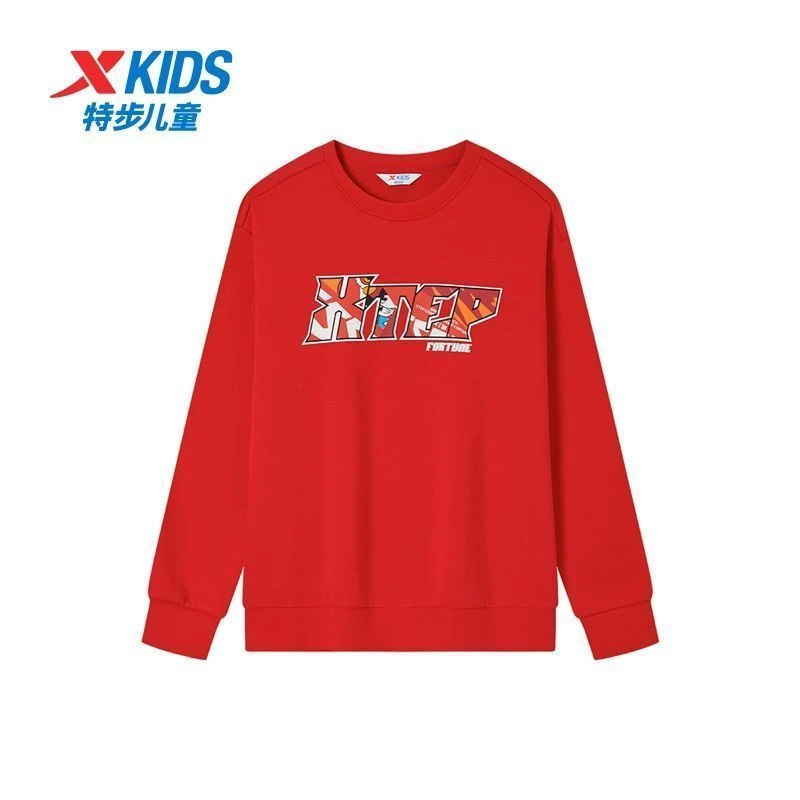 【加绒】特步儿童2025新款加绒加厚男童保暖长袖秋冬季圆领卫衣男