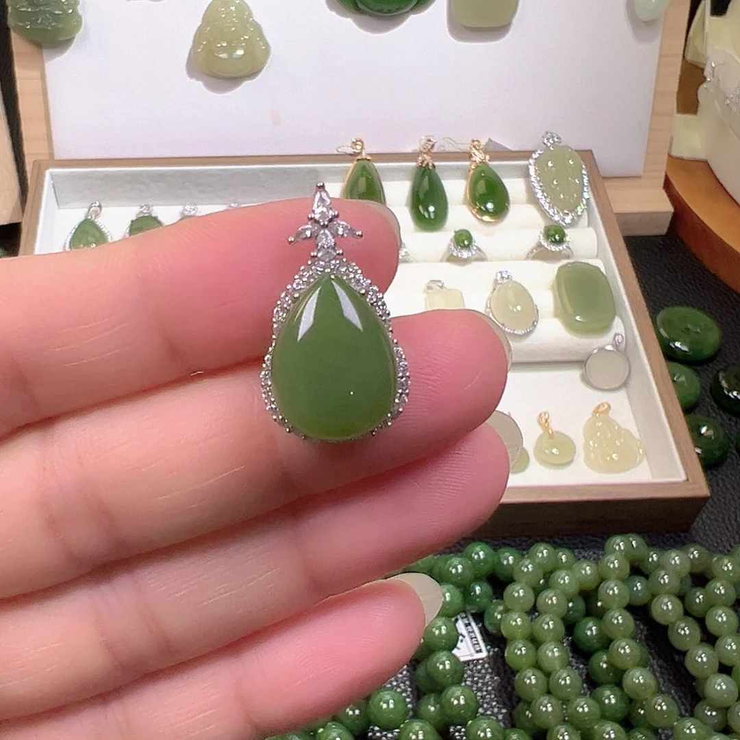 和田玉（碧玉）银S925镶嵌颈饰