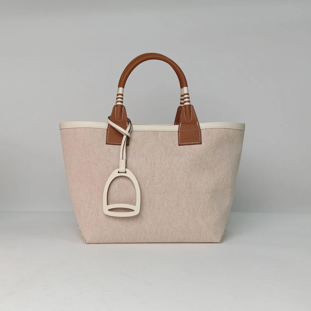 99新 Hermes/爱马仕 小花柳 Steeple 25 37金棕色 帆布 B刻 银扣