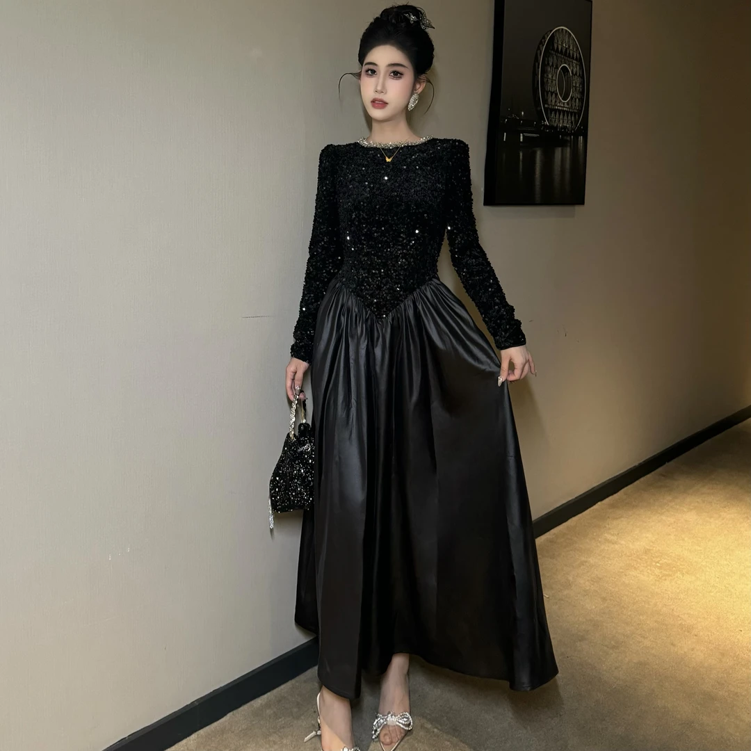 【时时原创】气质女神轻奢性感拼接设计感时尚名媛宴会连衣裙21603