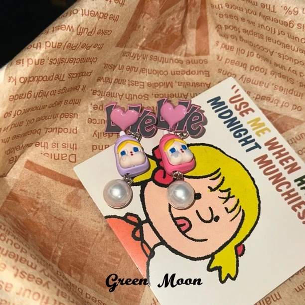 非金属树脂耳饰 【模糊世界】甜酷辣妹卡通娃娃耳钉精致A146