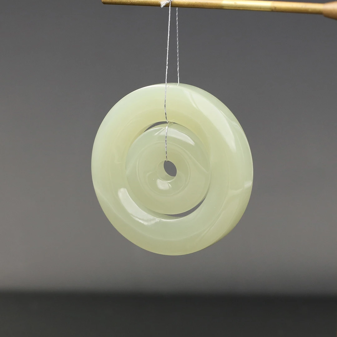 国玉天工子母扣（青玉）吊坠 50*50*7mm gytg 0134 多样性发货