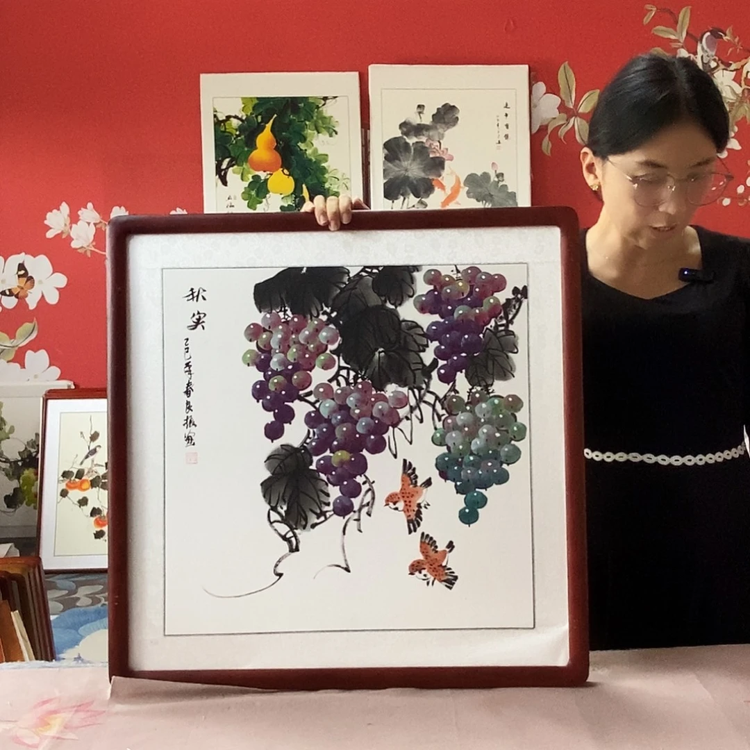 国画手写手绘国画作品带框包邮62✖️62