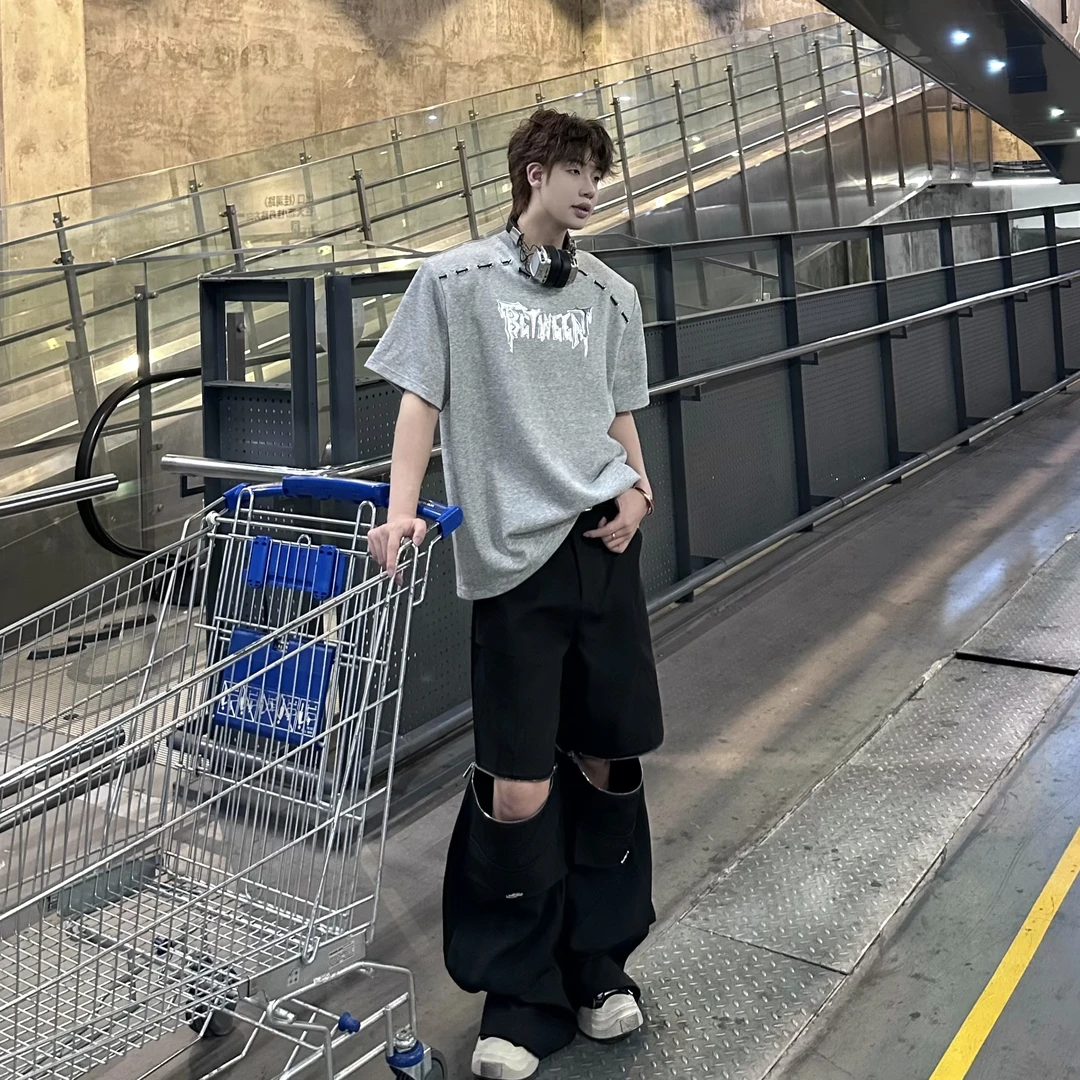 Between 原创小众绑带设计阔版短袖T恤夏季简约百搭半袖男女W002