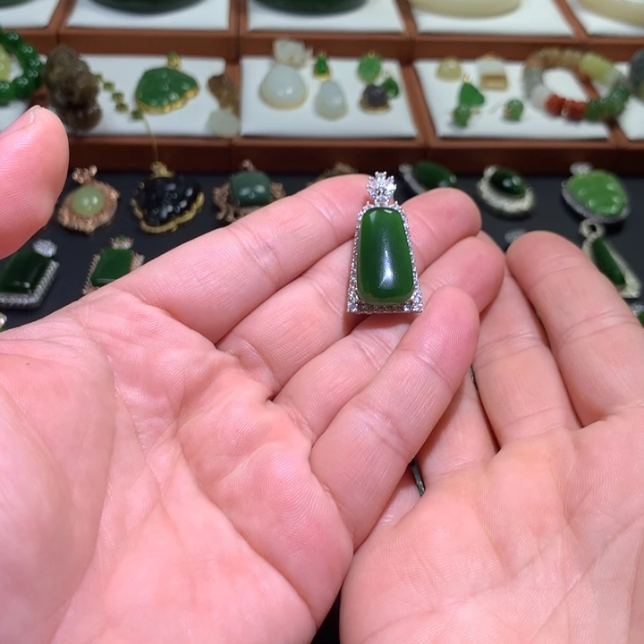 和田玉颈饰银S925镶嵌