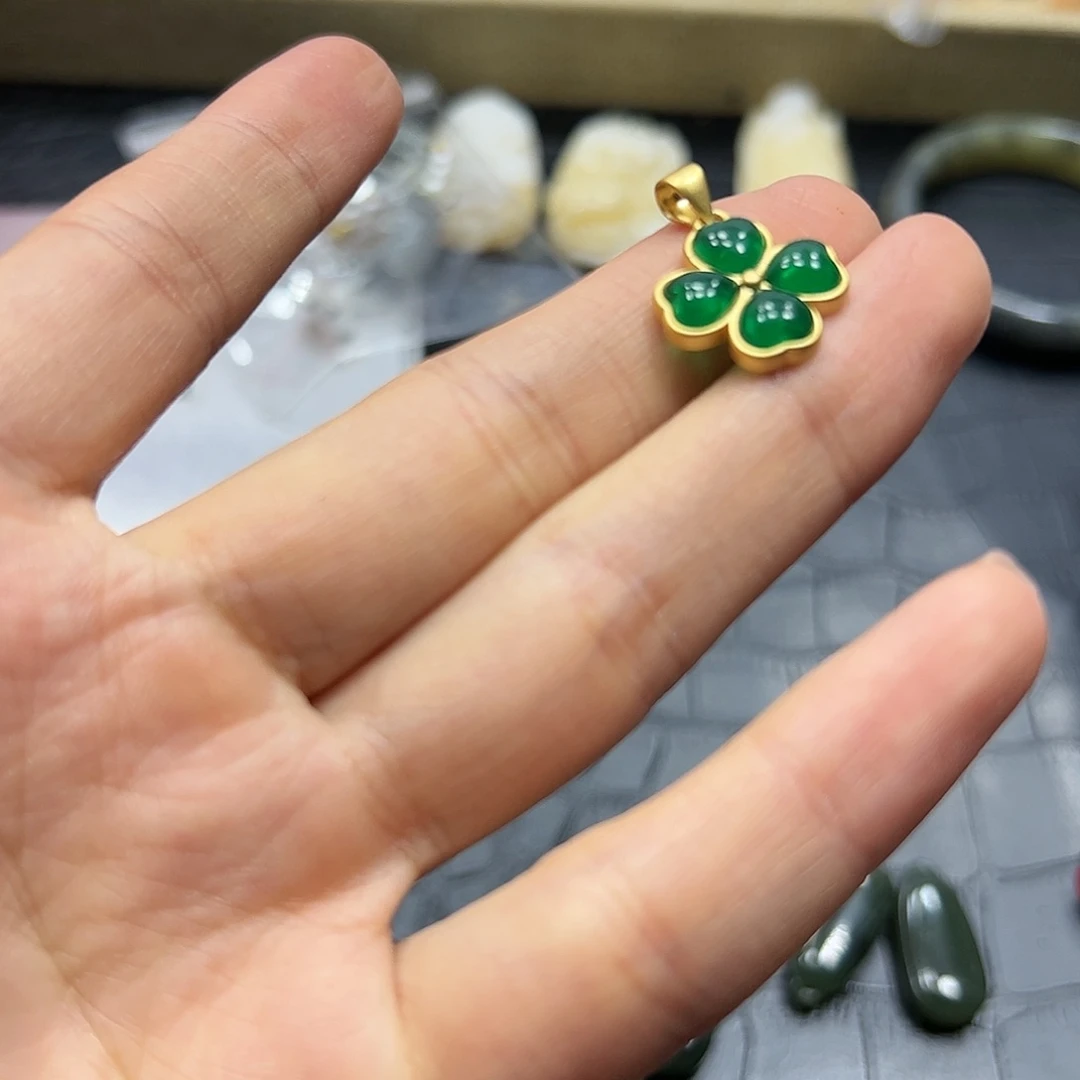 烟晶手链银S925镶嵌玉髓四叶草吊坠