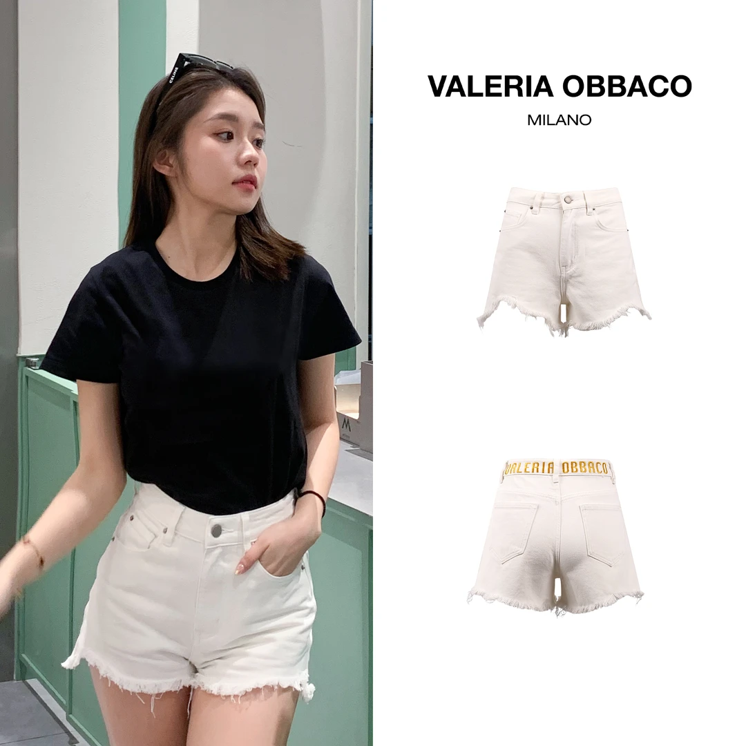 Valeria Obbaco创意系列Logo刺绣白色牛仔短裤休闲显瘦宽松设计