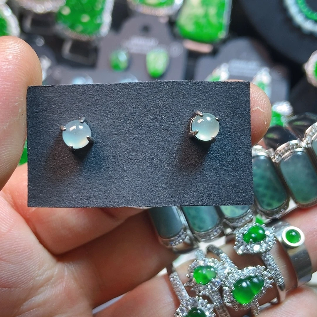 翡翠银S925镶嵌耳饰596耳钉