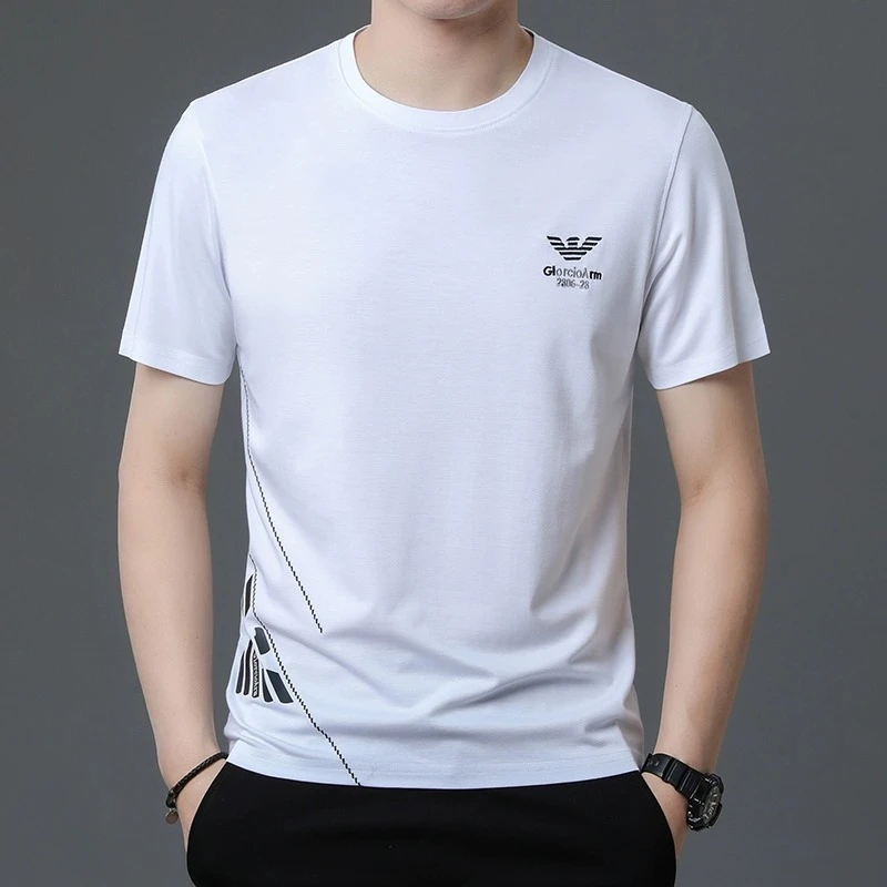 费维莫尔夏季圆领冰丝短袖t恤男半袖潮流韩版刺绣男装薄款体恤衫