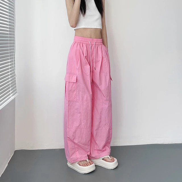 多巴胺阔腿裤女夏季薄款大码胖mm高腰宽松休闲裤冰丝运动直筒裤子