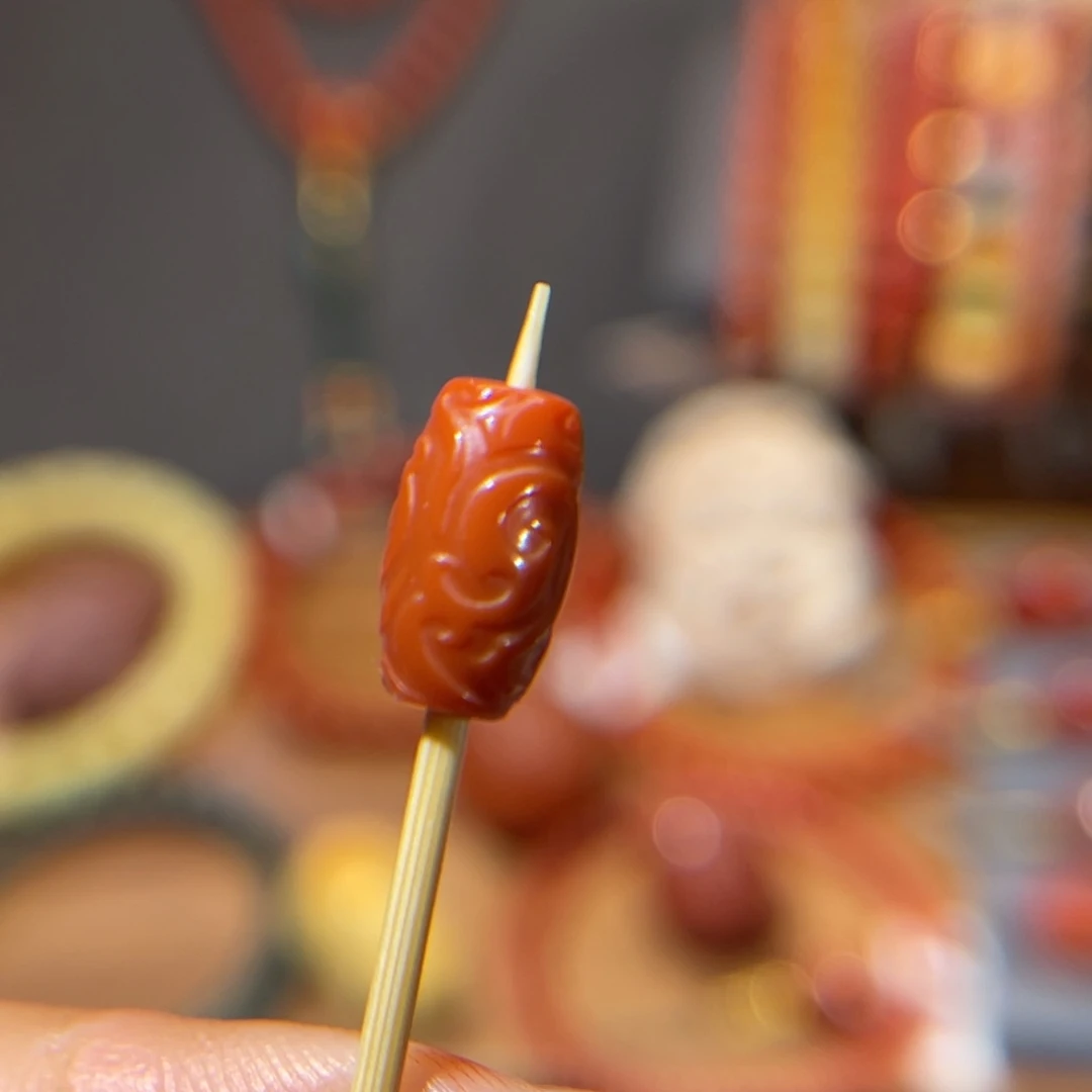 南红玛瑙阿东寨老南红仿古龙勒子 6.7x11.6未镶嵌