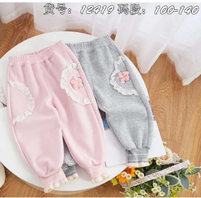12419花朵休闲运动卫裤（灰色）