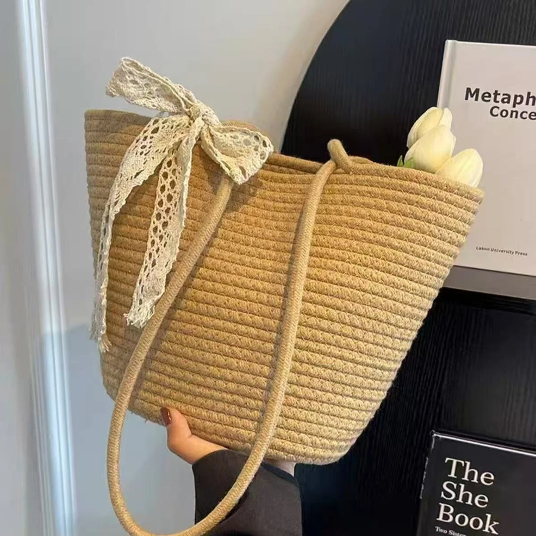 25新款夏季托特包女化妆包百搭ins气质淑女沙滩包单肩包编织包包K