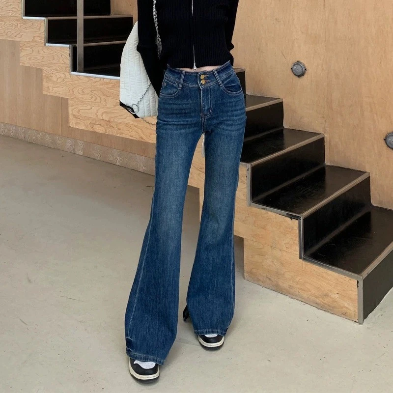 窄版微喇叭牛仔裤女2025新款秋季修身小个子垂感拖地裤长裤