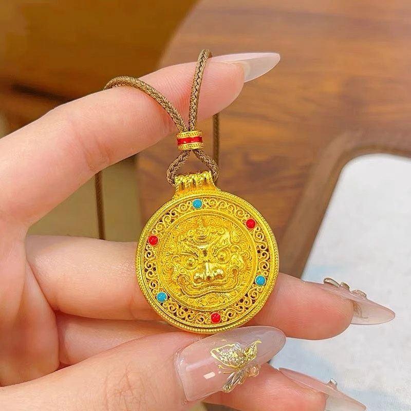 铜合金吊坠 新中式铜合金独角貔貅吊坠项链花丝吉祥八宝罗盘国风