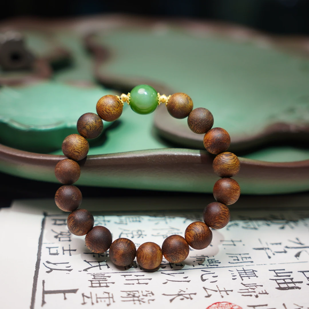 沉香【老海南】18K高定猫眼白棋手链