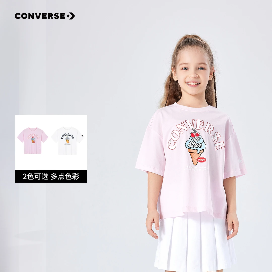 Converse匡威夏季新品女童童装百搭印花宽松圆领T恤CNVG-TE-H352