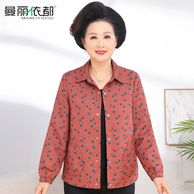 中老年春秋外套女装印花短款奶奶秋装夹克上衣老太太服装老人衣服