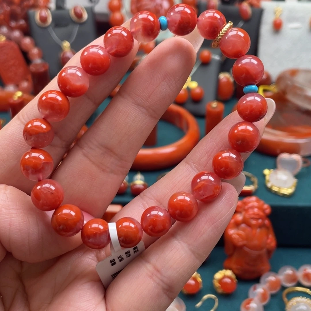 南红玛瑙银S925镶嵌开播福利川料南红冰飘DIY单圈9+mm