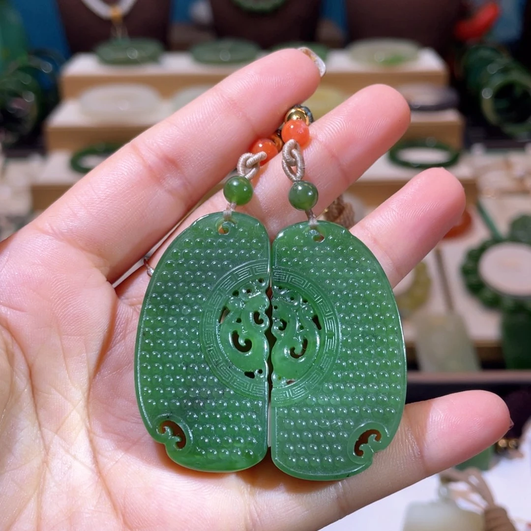 和田玉高品碧玉龙凤呈祥未镶嵌