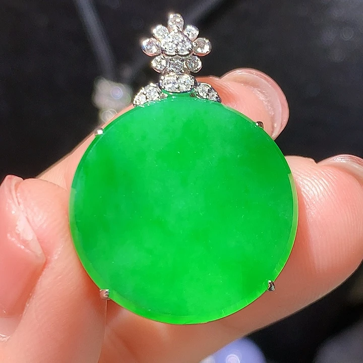 翡翠18K金镶嵌吊坠(不含链)