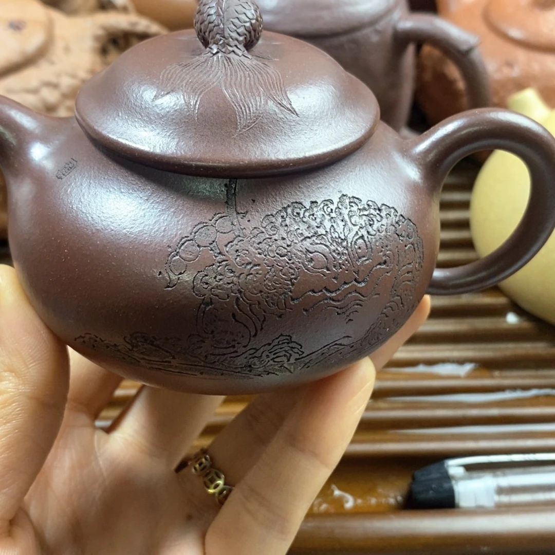 紫砂茶壶新*向金鱼原矿老紫泥紫砂壶