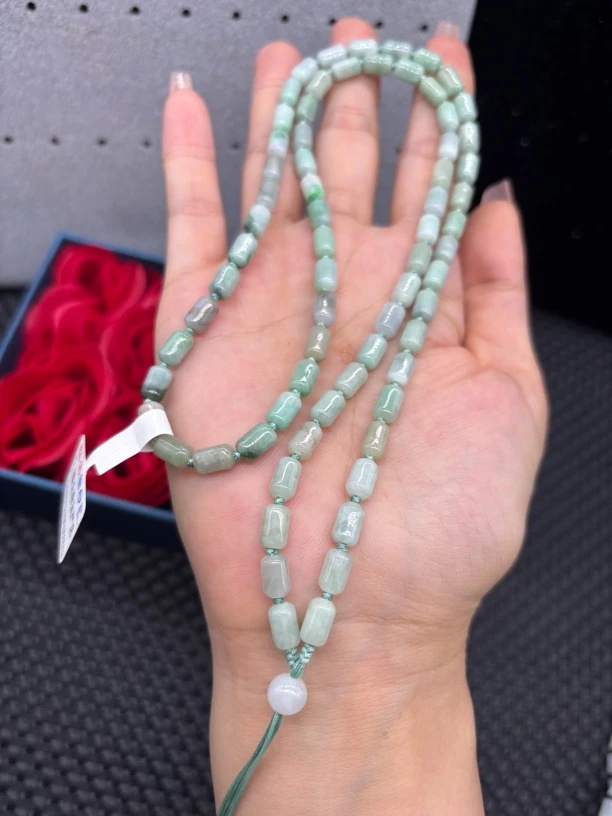 福利天然缅甸翡翠a货果绿桶珠5mm玉石挂件绳多宝珠链男女款毛衣链