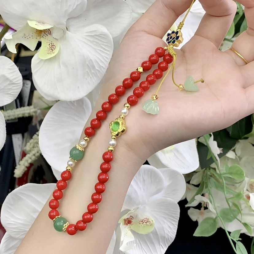 含辰砂工艺品复古国风红色女款手机挂包挂车挂饰品多圈多宝手串