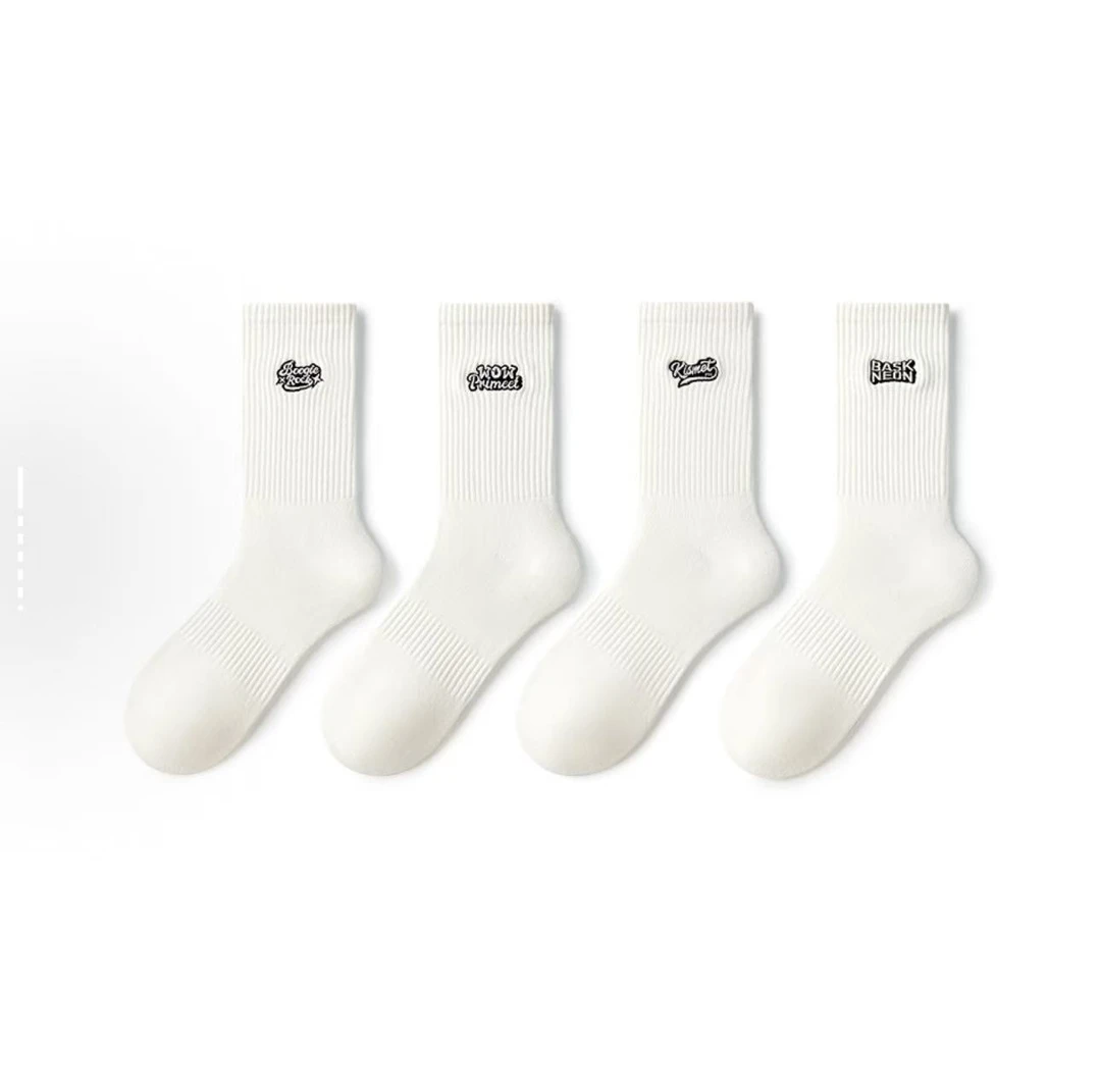 primeet派米10A抗菌复古刺绣百搭纯色运动防臭透气男女款中筒袜