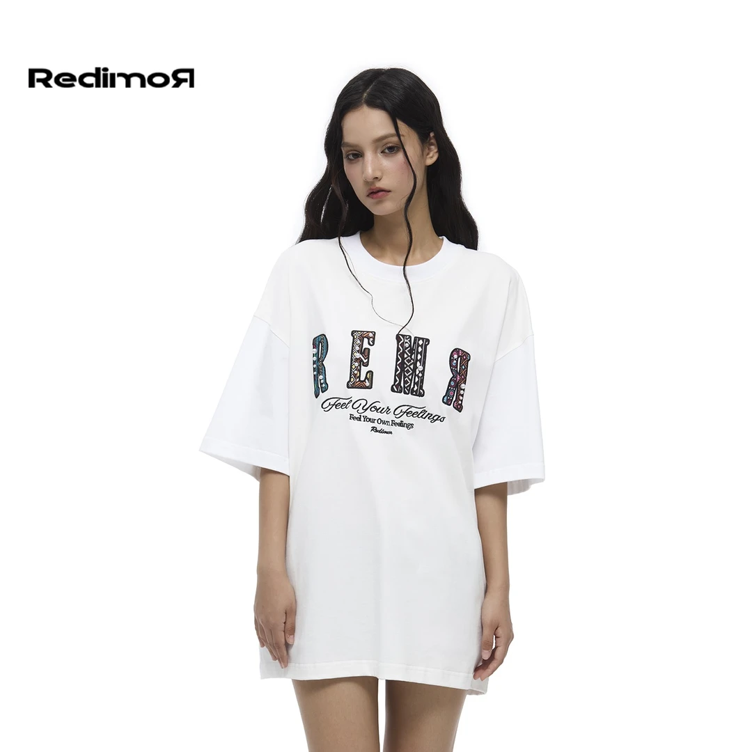 REDIMOR美式简约时尚泰式字母印花宽松休闲T恤252RZ1155