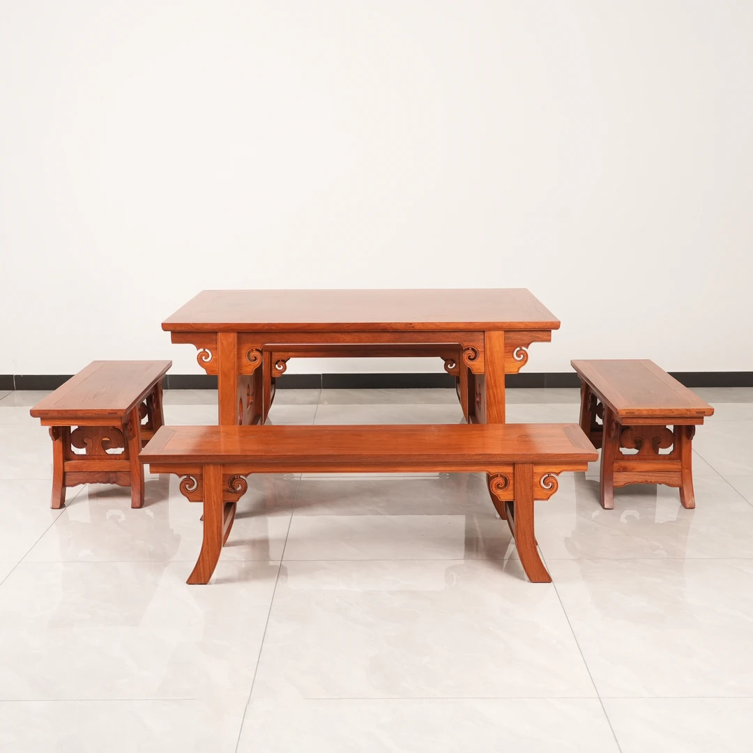 [超级线上]-宏艺轩长凳茶台五件套-缅甸花梨-hyx6