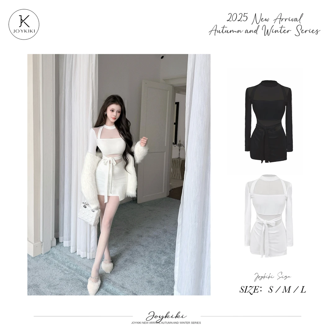 JOY KIKI鹅了么【高分比例裙】秋冬纯欲弹力透纱御姐连衣裙J25D094