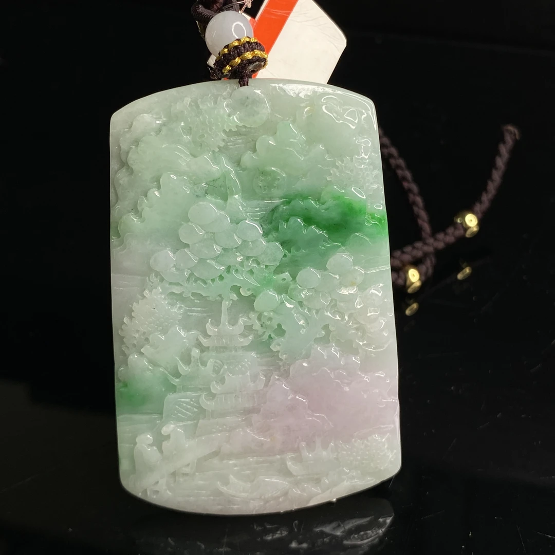 33天然缅甸翡翠A货冰春彩山水牌/100030保利厦门拍卖