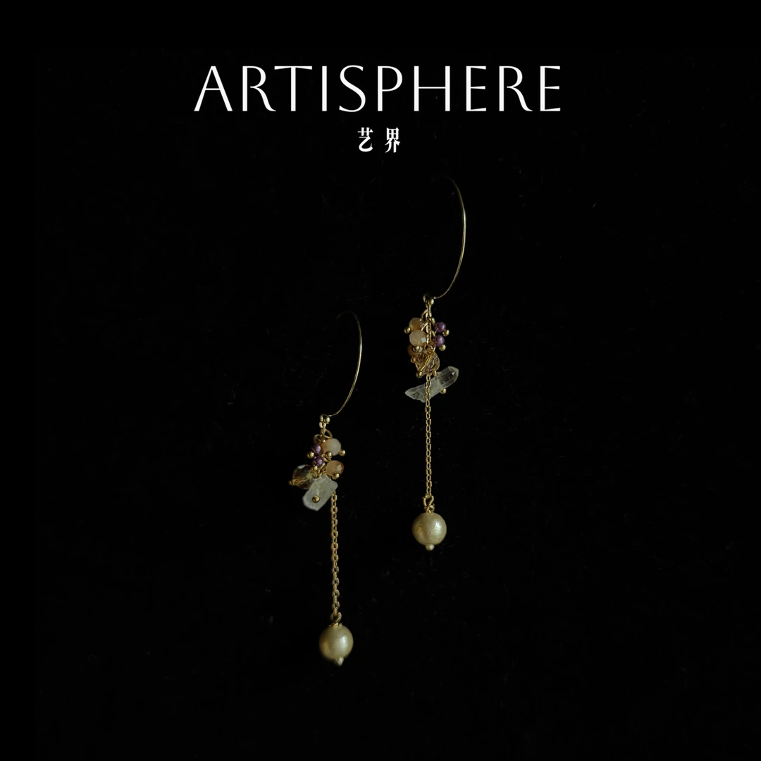 非金属布艺耳饰 小众设计原创手作水晶晶流苏百搭气质耳圈C03