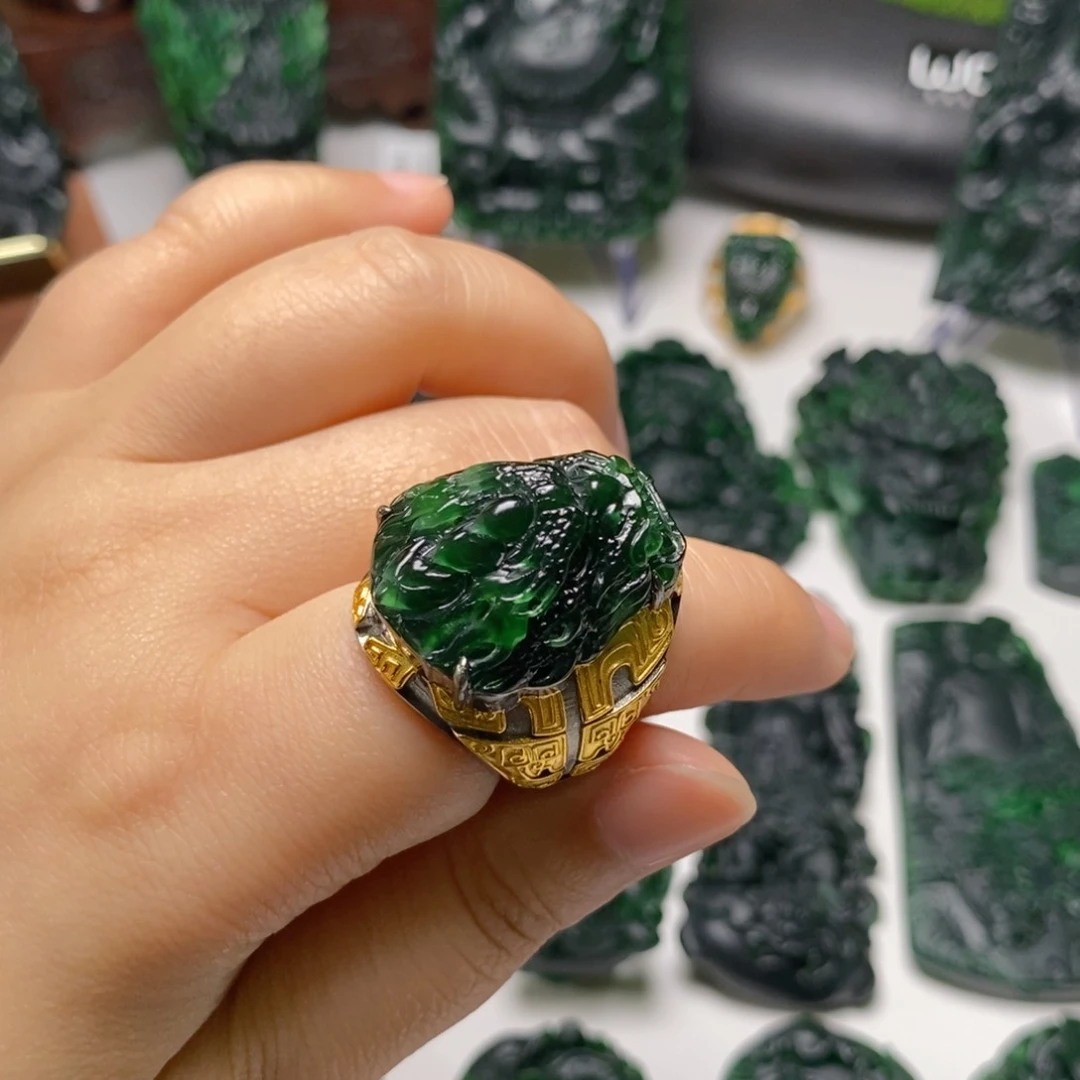 定制翡翠未镶嵌苍****厂龙头戒指