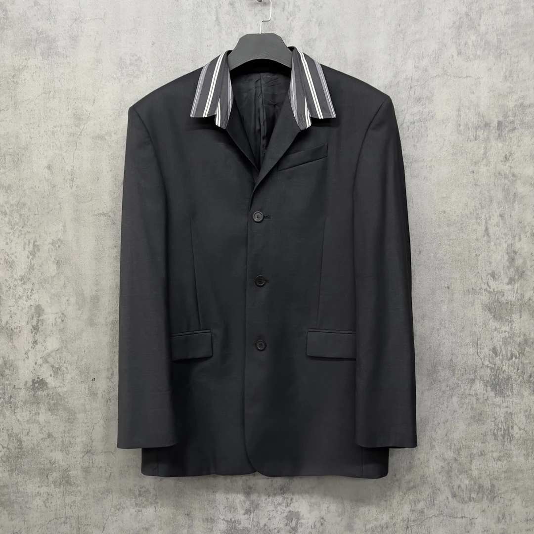 未使用 Balenciaga/巴黎世家 拼接格纹重磅西装夹克/RK954/S码