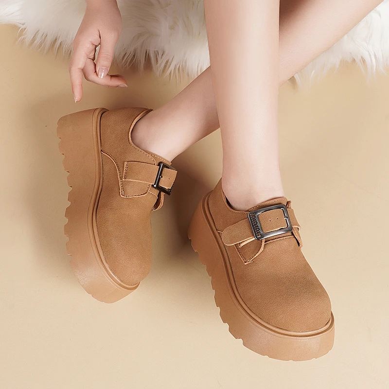 厚底博肯鞋女2025春秋季新款百搭复古松糕底小个子增高一脚蹬女鞋