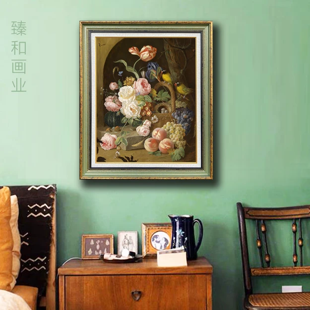 62*75 美式高级感奢华花卉客厅沙发背景餐厅卧室书房走廊玄关绿框