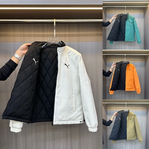 秋冬季新款多色刺绣百搭休闲立领薄棉双面服上衣f744