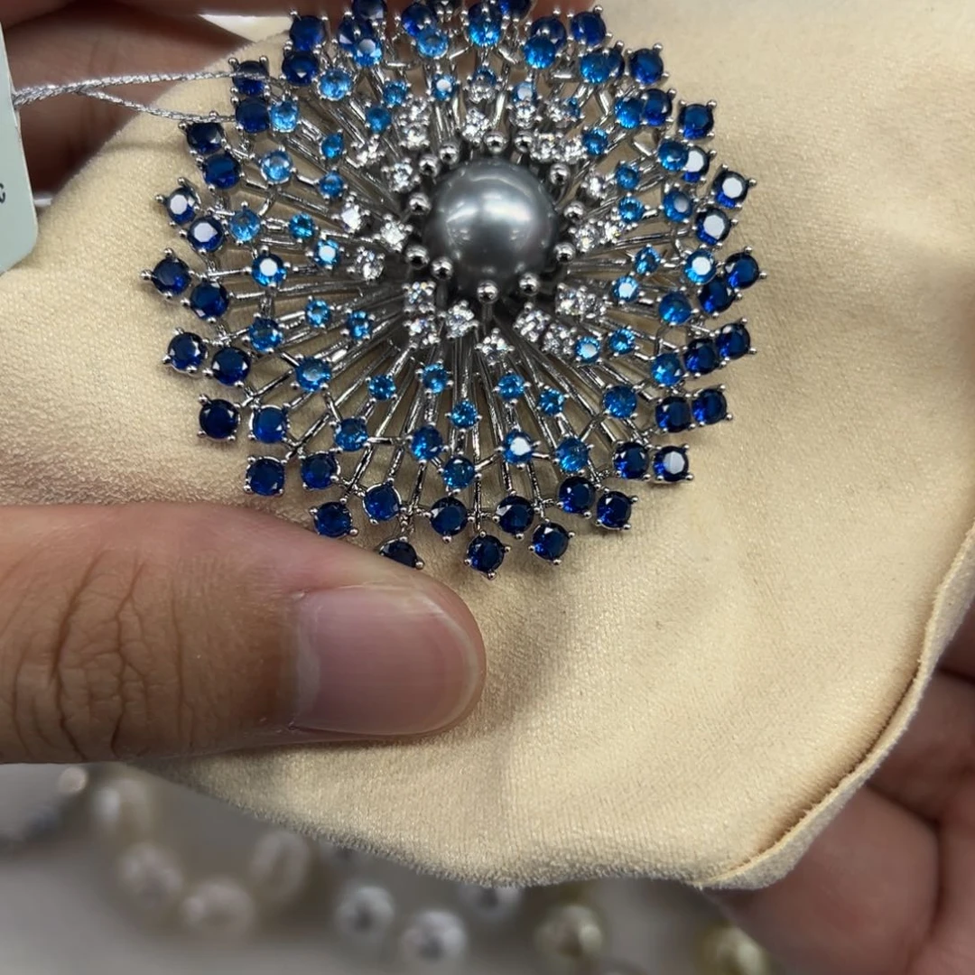 合金吊坠(不含链)海水珍珠12-13mm大溪地胸针