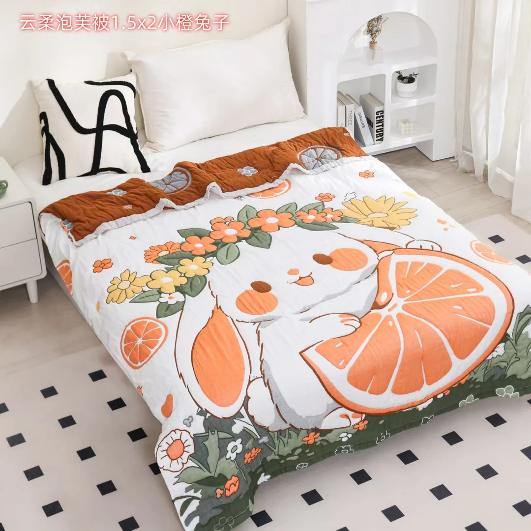 【小橙免子】150*200cm A类全棉纱布牛奶泡芙被