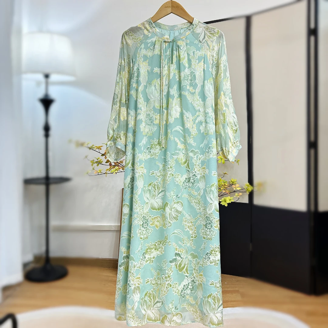 【萨拉迪恩】印花真丝桑蚕丝连衣裙女显瘦中长款