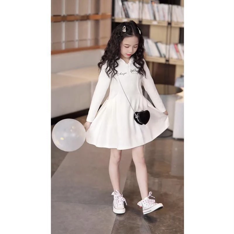 女童卫衣裙春季2025新款小女孩长袖连衣裙连帽休闲裙中大儿童裙子