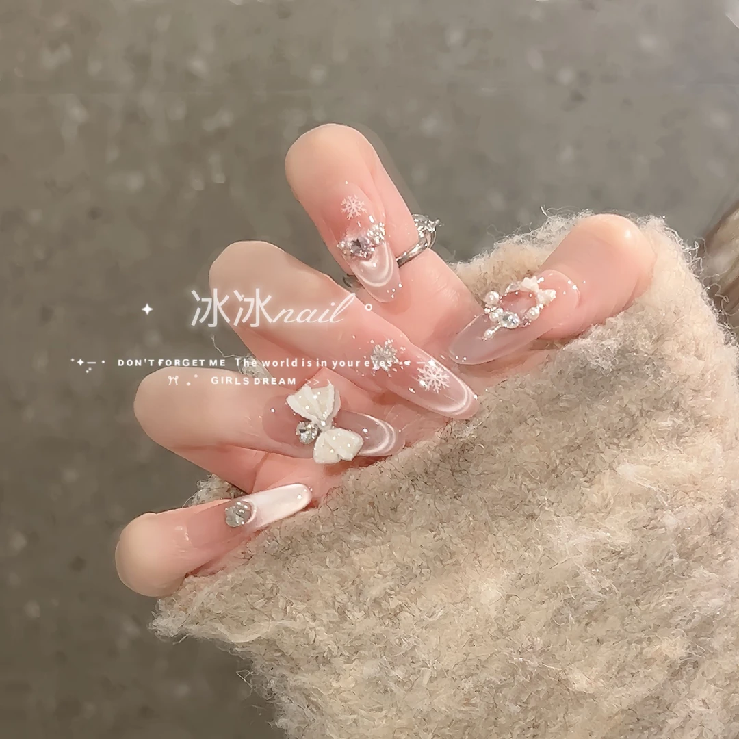 【冬季恋歌】美拉德猫眼蝴蝶结可拆卸秋冬穿戴甲精致高级美甲