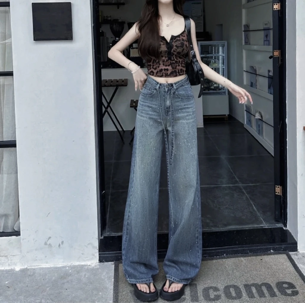 【运费险+腰带】满天星渐变色烫钻冬季加厚防寒保暖阔腿女牛仔裤27