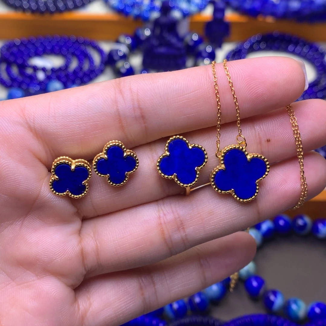 青金石银S925镶嵌项链➕耳钉➕戒指