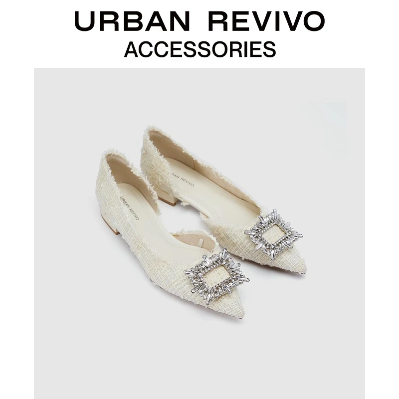 URBAN REVIVO2026春季新款女法式小香尖头水钻单鞋UAWS50114
